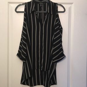 Cold shoulder,  pinstriped blouse